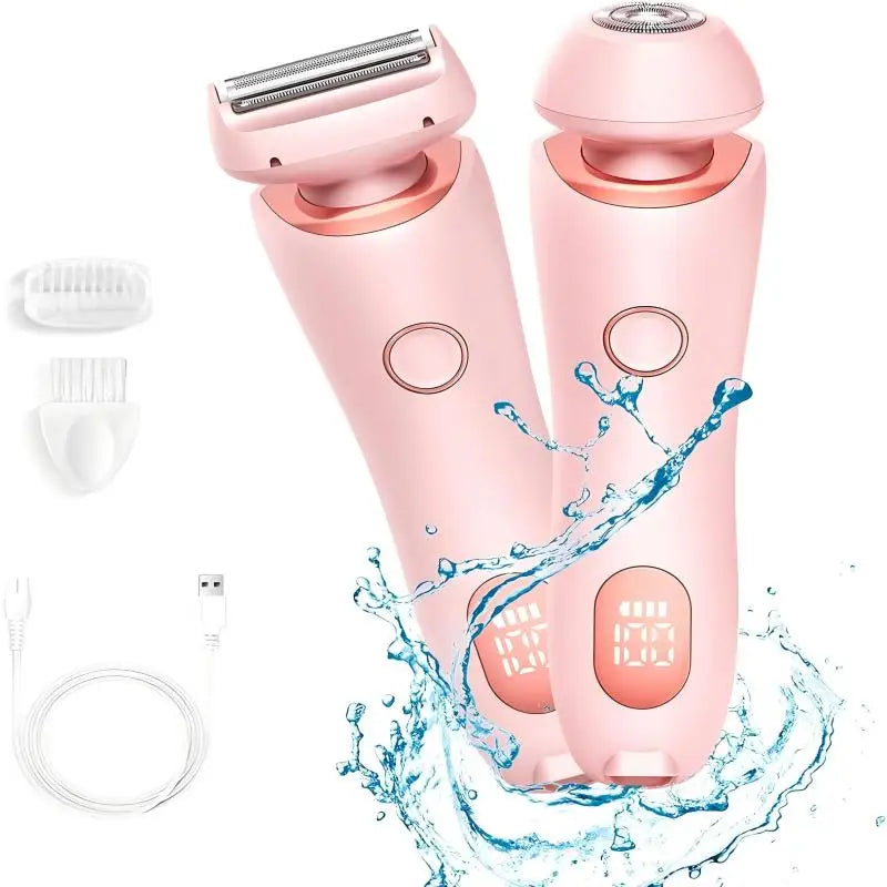 NNEOBA 2 in 1 Waterproof Electric Shaver for Women Painless Hair Removal Pink