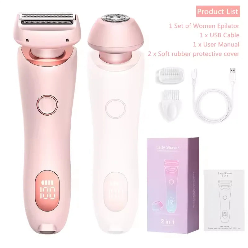 NNEOBA 2 in 1 Waterproof Electric Shaver for Women Painless Hair Removal Pink