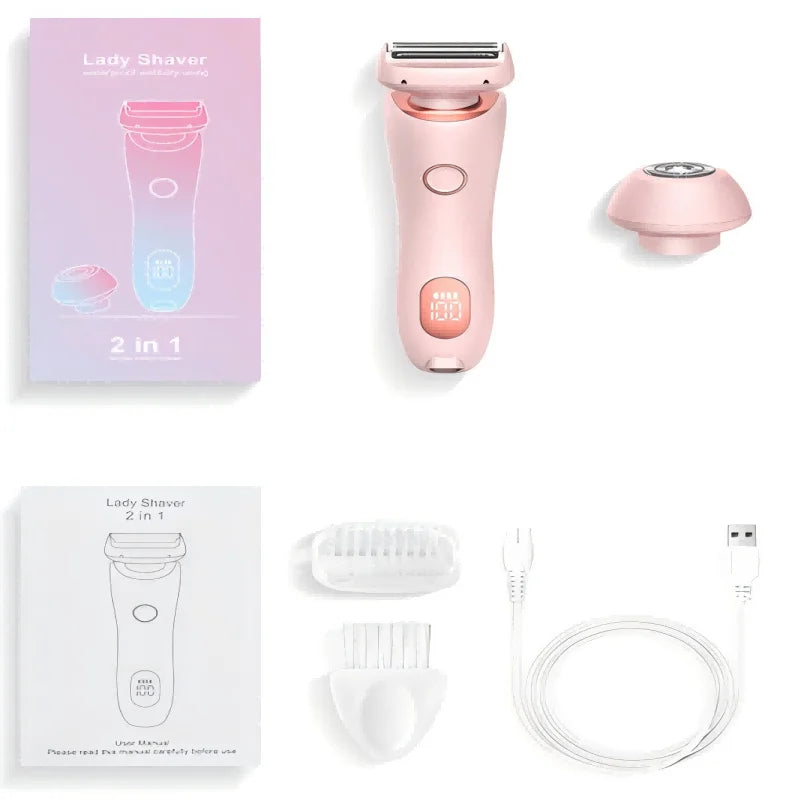 NNEOBA 2 in 1 Waterproof Electric Shaver for Women Painless Hair Removal Pink