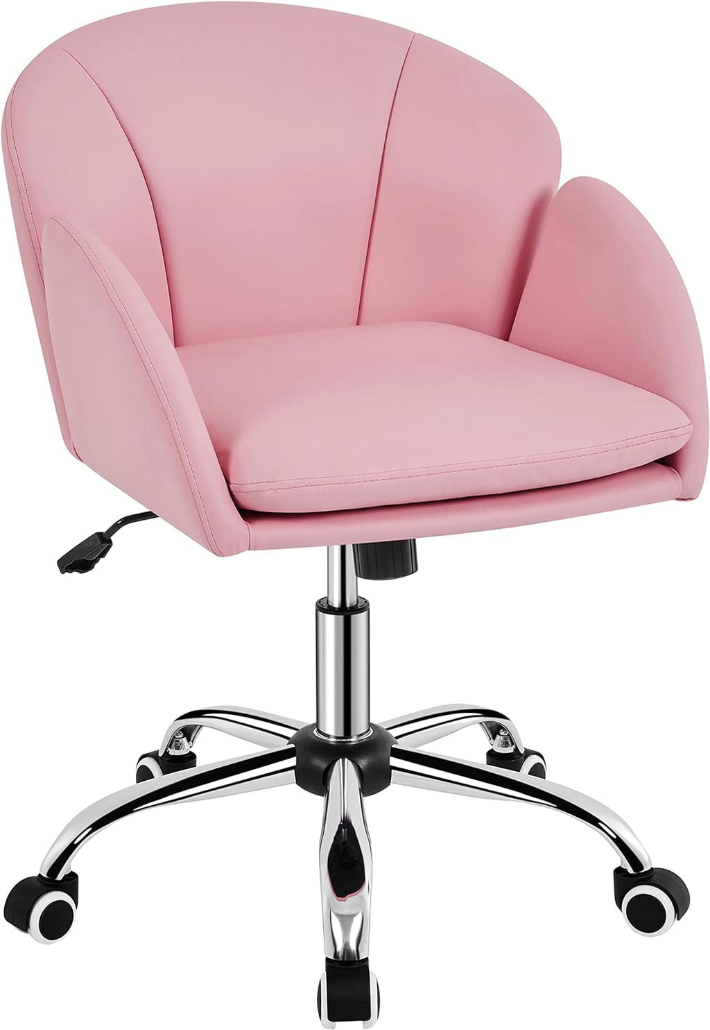 Cute Petal Desk Chair Home Office Chair Swivel Upholstered Leather Desk Chair Makeup Vanity Chair with Armrests for Bedroom Modern Computer Rolling Chair for Women Simple Pink