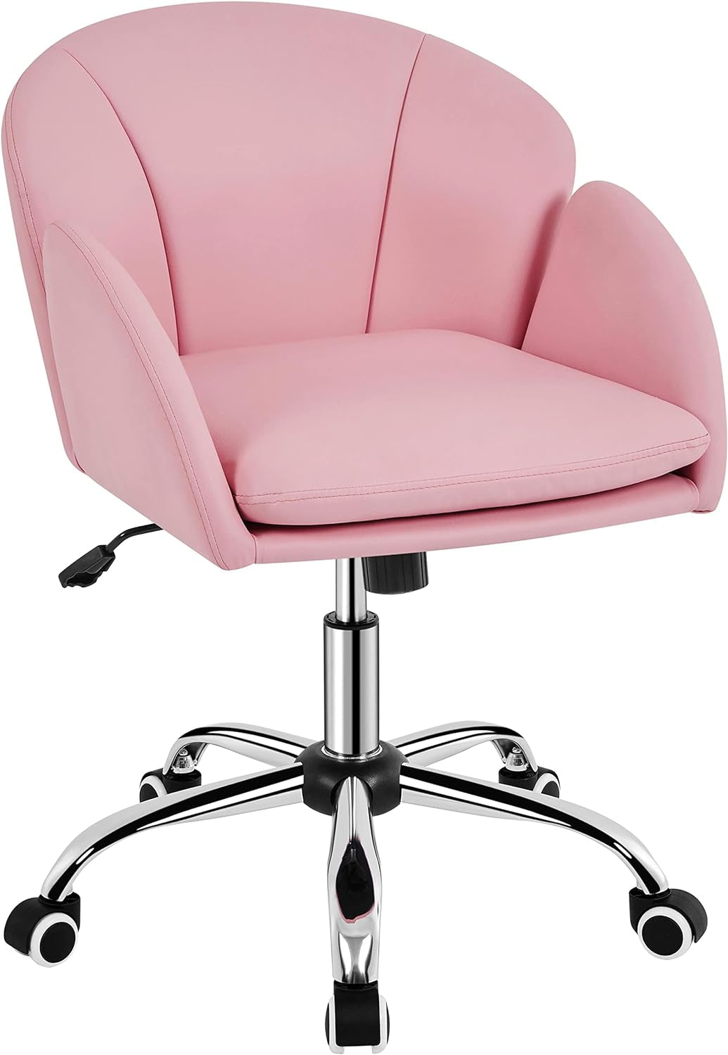 Cute Petal Desk Chair Home Office Chair Swivel Upholstered Leather Desk Chair Makeup Vanity Chair with Armrests for Bedroom Modern Computer Rolling Chair for Women Simple Pink