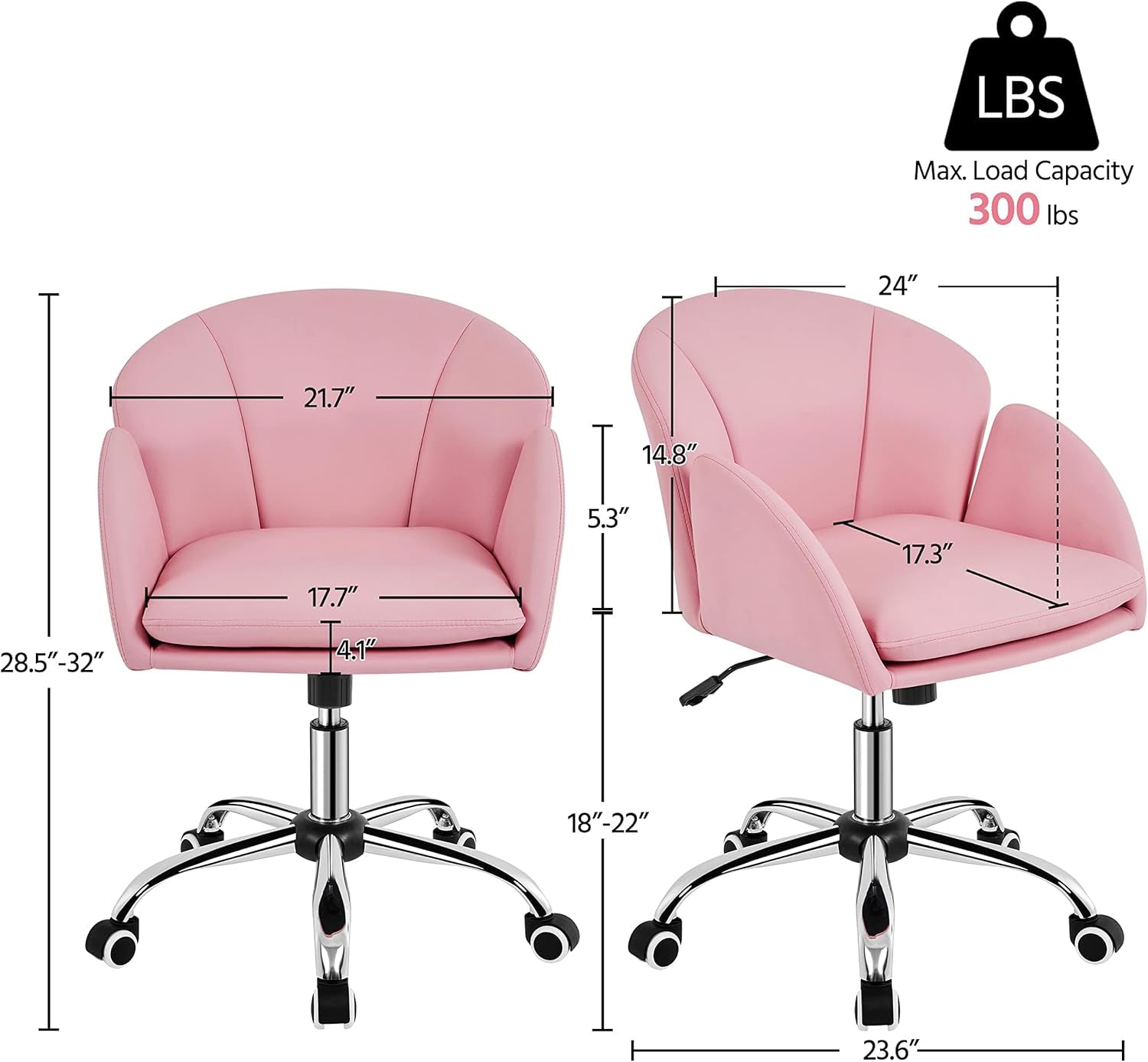Cute Petal Desk Chair Home Office Chair Swivel Upholstered Leather Desk Chair Makeup Vanity Chair with Armrests for Bedroom Modern Computer Rolling Chair for Women Simple Pink