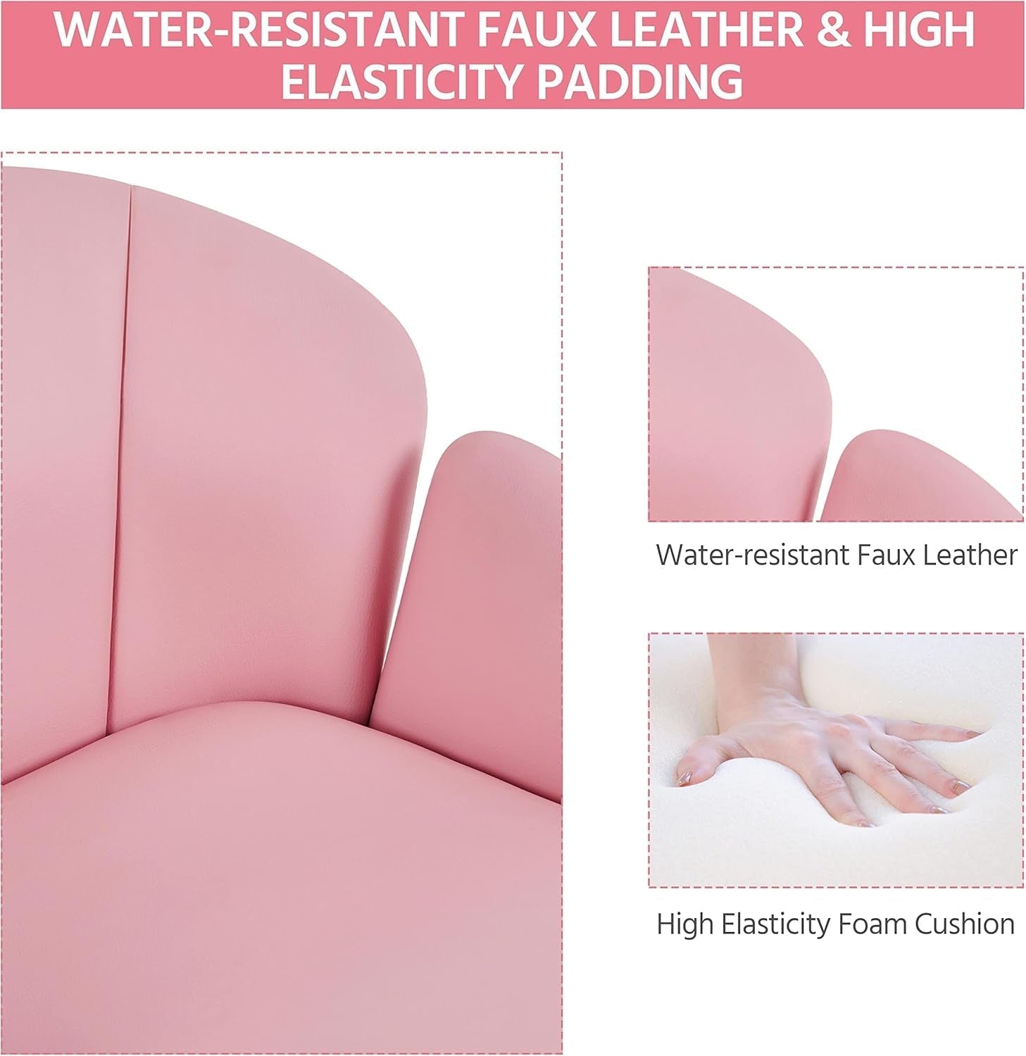 Cute Petal Desk Chair Home Office Chair Swivel Upholstered Leather Desk Chair Makeup Vanity Chair with Armrests for Bedroom Modern Computer Rolling Chair for Women Simple Pink