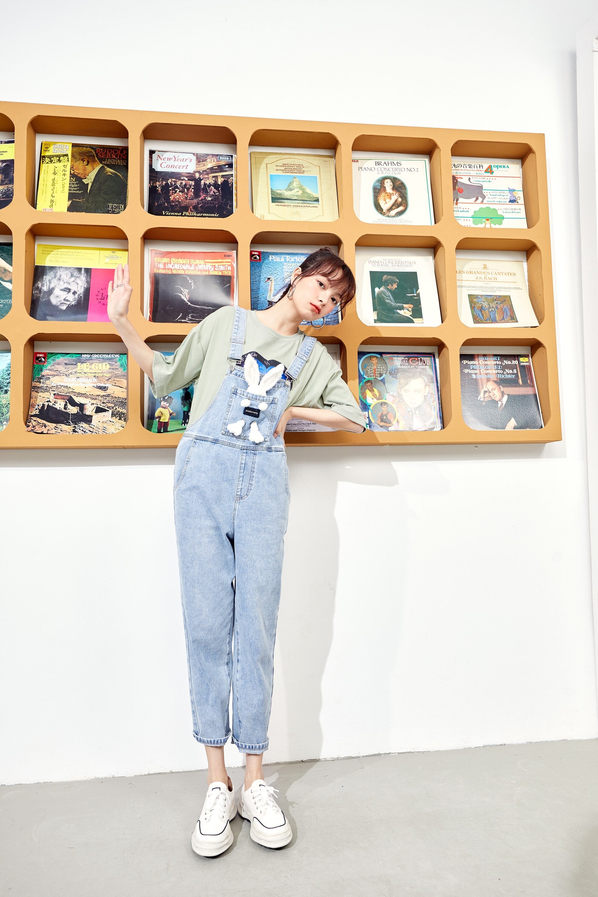 Solid Rabbit Applique Casual Women Overall Denim Jeans,Summer High Waist Straight Pocket Ladies,Daily Jumpsuits