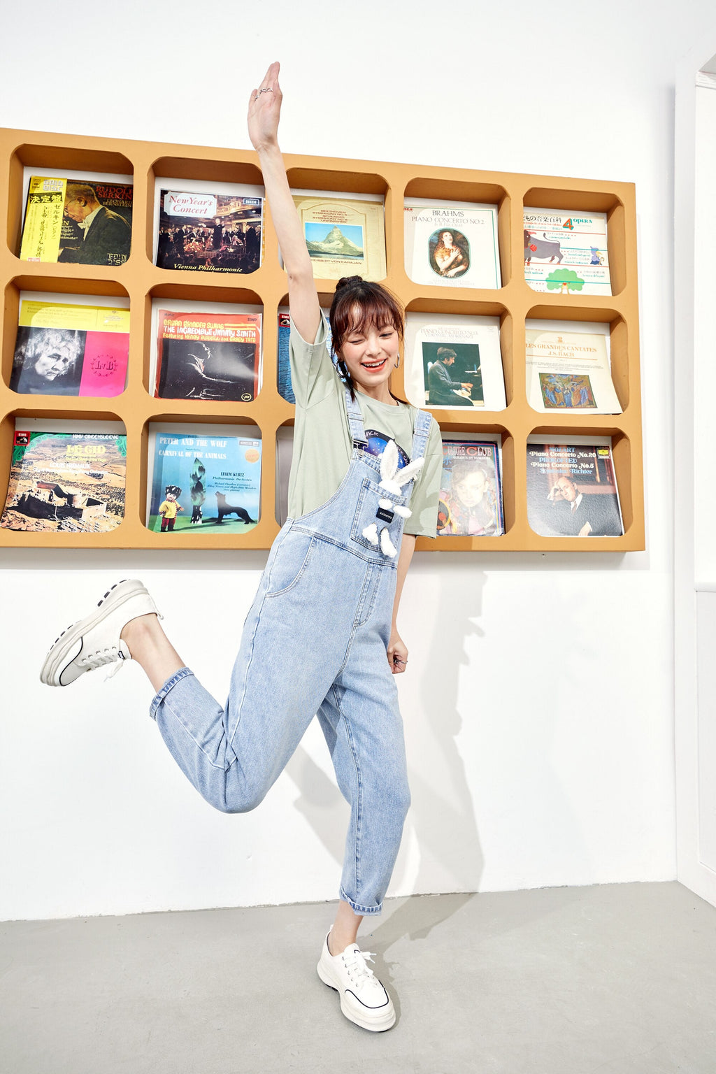 Solid Rabbit Applique Casual Women Overall Denim Jeans,Summer High Waist Straight Pocket Ladies,Daily Jumpsuits