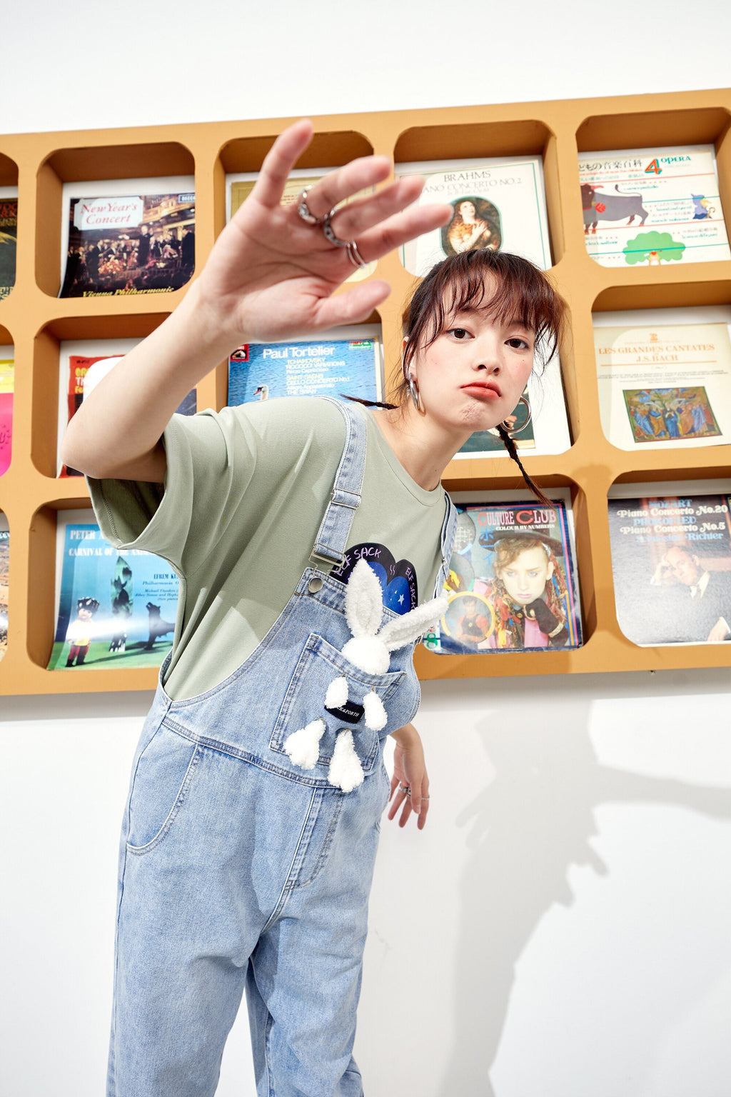 Solid Rabbit Applique Casual Women Overall Denim Jeans,Summer High Waist Straight Pocket Ladies,Daily Jumpsuits